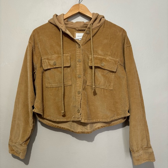 American Eagle AE Cropped Corduroy Button-Up Shirt Hooded Jacket Size Medium - Picture 8 of 13